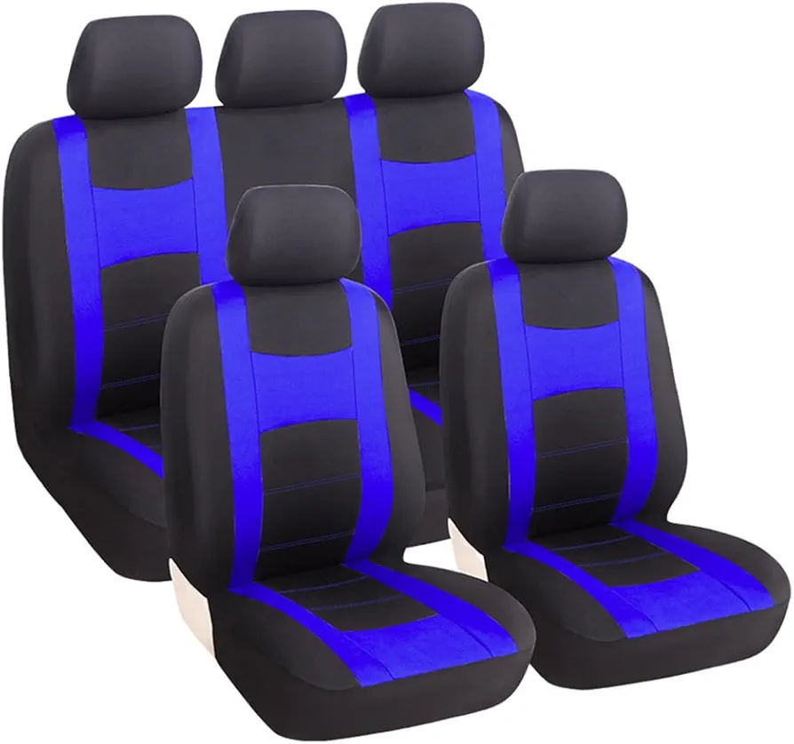 JNNJ 9 Piezas Protector Universal para Asiento de Coche, Protector de Asiento Delantero para Conductor y Copiloto, Fundas Coche Asientos Universales de Poliéster para Asiento Automóvil(Azul)