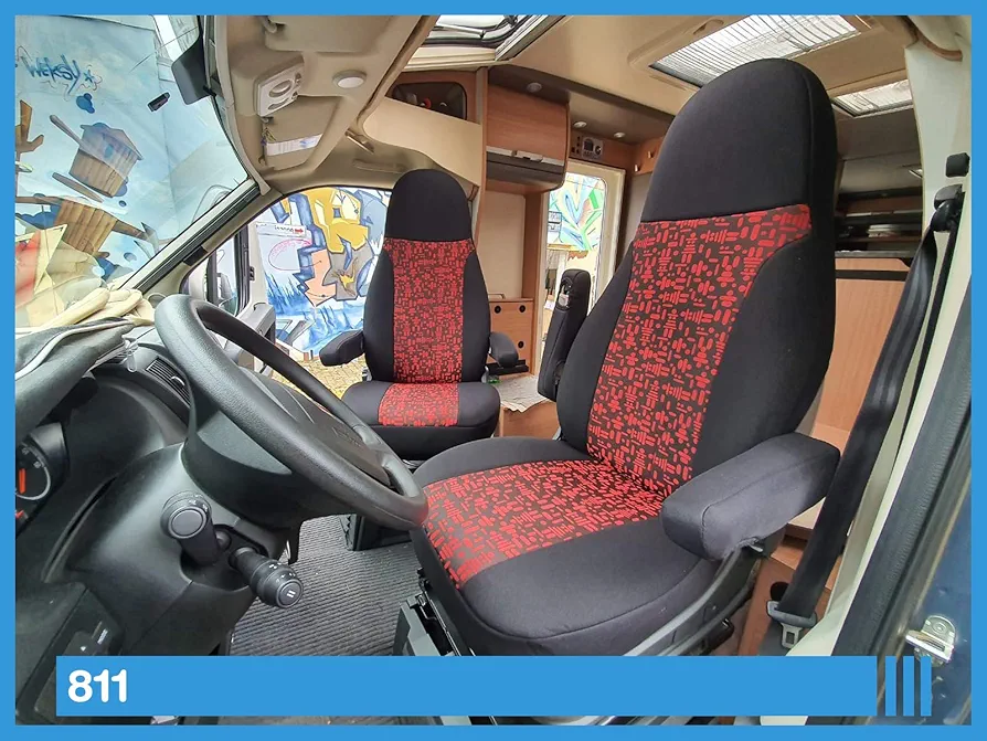 BREMER SITZBEZÜGE Fundas de Asiento Personalizadas, compatibles con RV, Asientos de Conductor y Pasajero, código de Color: 811 (Negro Rojo)