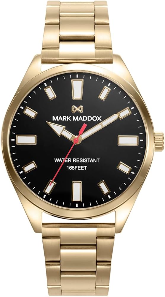 Mark Maddox Reloj para Hombre con Pulsera de Acero Dorado y Esfera de Color Negra HM1012-96