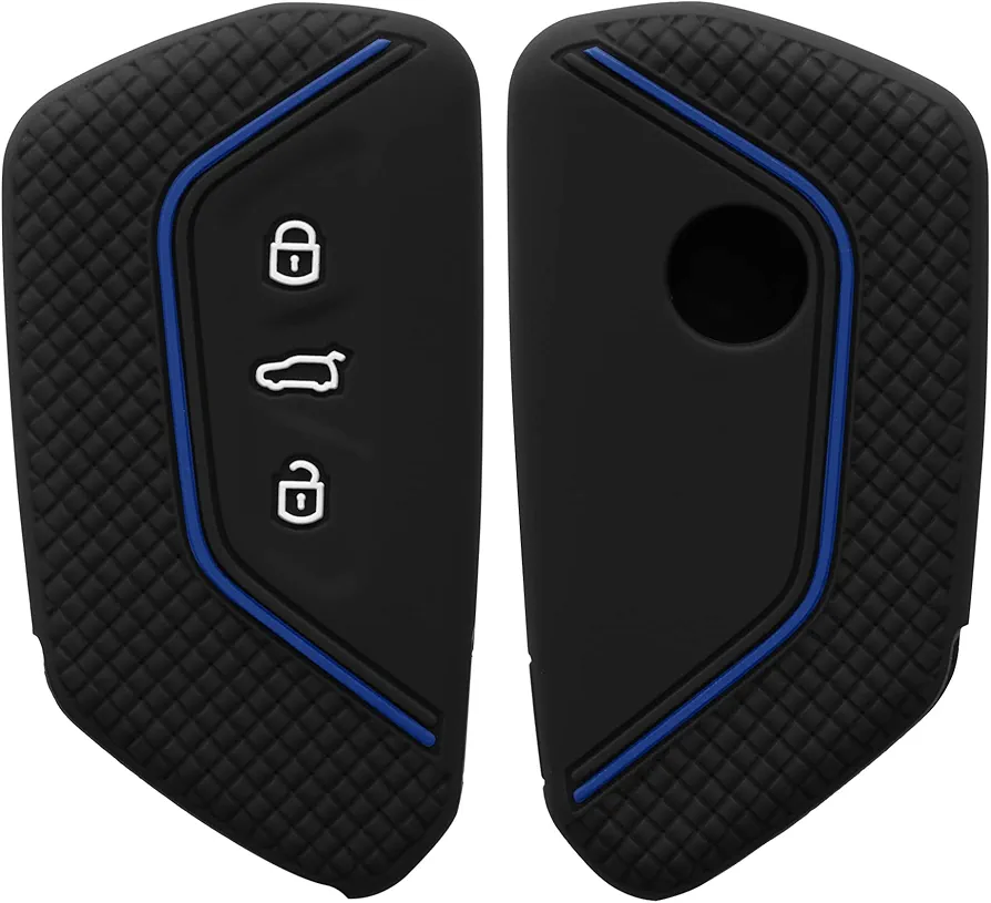 kwmobile Carcasa Compatible con Llavero de VW Golf 8 Llave de Coche de 3 Botones Funda - Funda para Mando de Coche de Silicona - Negro Mate/Azul