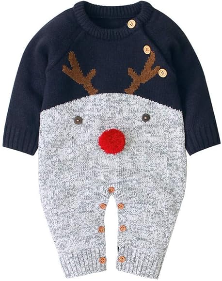 Loalirando Mono Suéter de Navidad Bebé Recién Nacido Unisex Pelele Pijama Punto Una Pieza de Manga Larga Romper Ropa de Dormir Mameluco Navideño Sweater Invierno para Niños Niñas