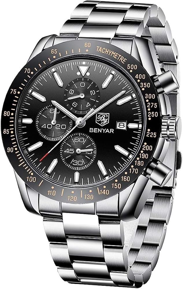 Reloj para Hombre BENYAR Analógico Cuarzo Cronógrafo Cuero Correa de Silicona Moda Negocios Deportes Cronógrafo 30M Impermeable Elegante Azul/Negro Esfera Diseño Regalo