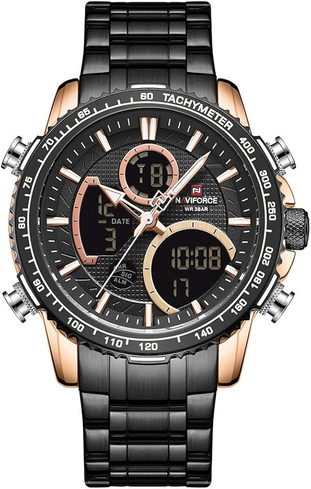 Naviforce Reloj Digital Hombres Lujo Acero Inoxidable Cuarzo Analógico Relojes Impermeables Moda Negocio Cronógrafo Militar Reloj de Pulsera Multifuncional