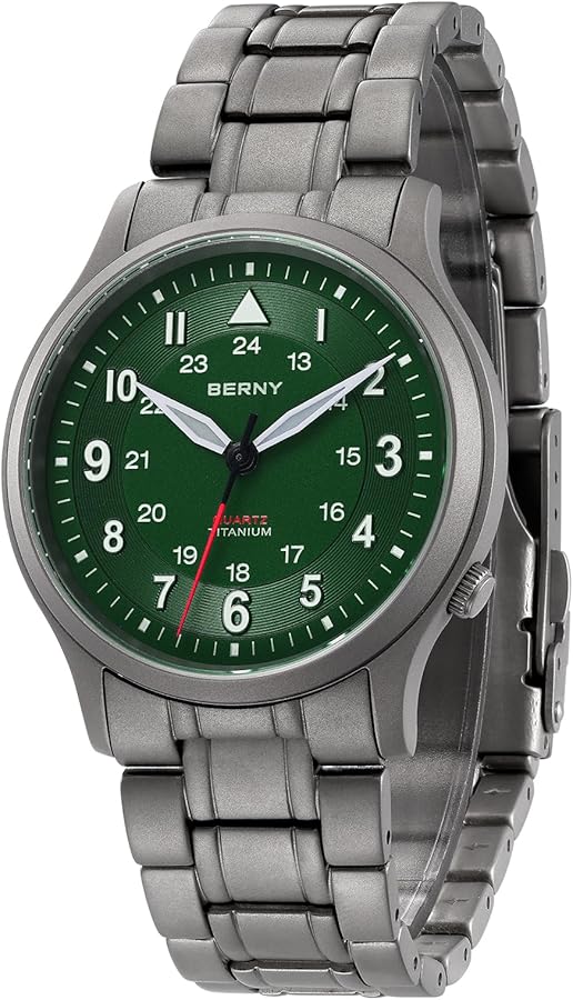 BERNY Relojes de Titanio Japonés Barrido Segundo Movimiento de Cuarzo VH31 5ATM Impermeable Relojes de Cuarzo Analógico para Hombres y Mujeres Super Luminoso Unisex Reloj de Pulsera