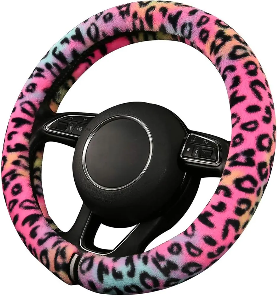 Funda Volante Coche, Accesorios Coche Interior, Funda Volante Coche Universal, Funda para Volante de Peluche, Cubre Volante Coche, Transpirable, Antideslizante y Elástico, 38 cm