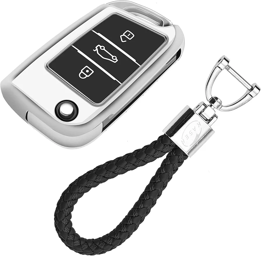 KASER Funda Carcasa Llave Coche Silicona TPU Compatible para Volkswagen VW VW Golf MK7 Seat Ibiza Leon Skoda Octavia Llaveros Cover Protección Mando a Distancia (Plata)