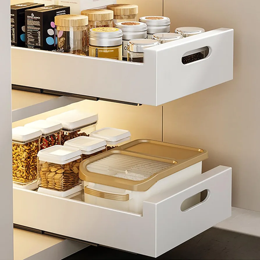 2 Cajones Telescópicos,Estantes de Almacenamiento Extensibles para Armarios de Cocina,Cajones Extensibles,Organizador para Sacar,Organización de Armario de Cocina,no Requiere Taladrar ni Clavar