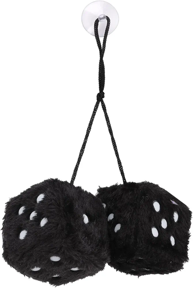Coche Que Cuelga los Dados Peludos 7,5 cm con Puntos para Decoración del Interior del Automóvil Espejo de Coche Colgante con Dados Peludos y Esponjosos para la Decoración del Interior del Coche Black