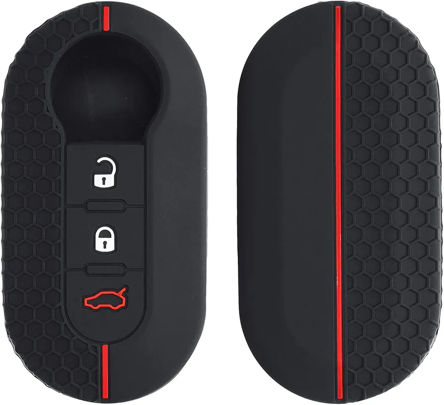 kwmobile Carcasa Compatible con Llavero de Fiat Lancia Llave de Coche Plegable de 3 Botones Funda - Funda para Mando de Coche de Silicona - Negro/Rojo