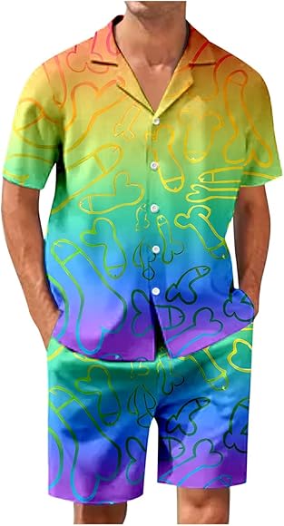 WAZHAKU Camisa hawaiana para hombre, camiseta de verano de gran tamaño, juegos de arco iris, manga corta, impresión 3D, camiseta de arco iris, chándal, informal, traje de deporte, ocio, traje corto de
