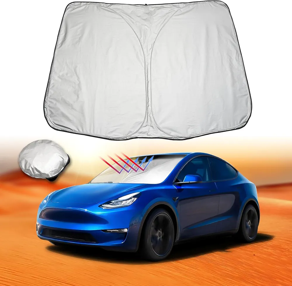 LFOTPP Parasol para Parabrisas para Tesla Model 3 2018-2023 2024/Model Y, Interior Parabrisas Delantero Coche Parasol Plegable Protección UV, Accesorios Tesla Model 3 Highland 2024 /Model Y