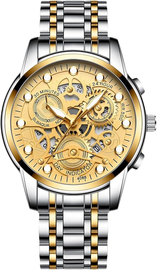 RORIOS Hombre Relojes Luminoso Reloj Moda Cuarzo Analógico Reloj Correa en Acero Inoxidable Relojes Impermeable Relojes de Pulsera para Hombre