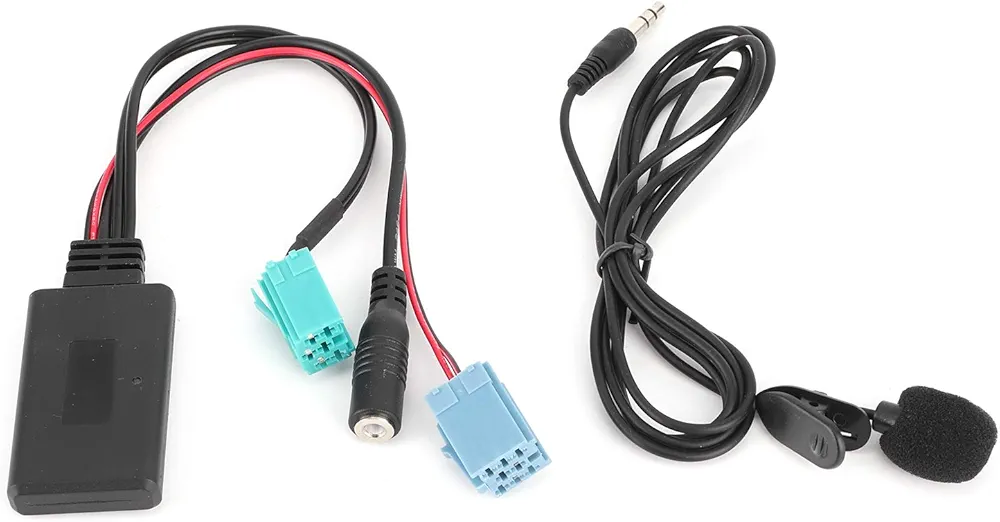 Cable estéreo para automóvil, cable de audio Bluetooth de 6 pines Adaptador AUX IN estéreo para automóvil con micrófono apto para Renault Clio Espace Megane