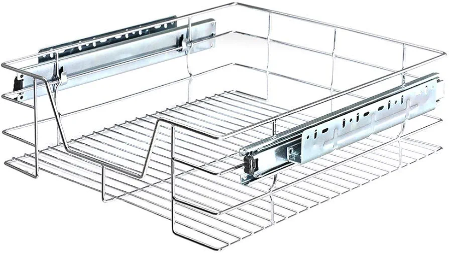 BAKAJI Cassetto Telescopico Cucina Cestello Mensola Estraibile Salvaspazio Acciaio, Metallo, Gris, 30.5X15X45 cm