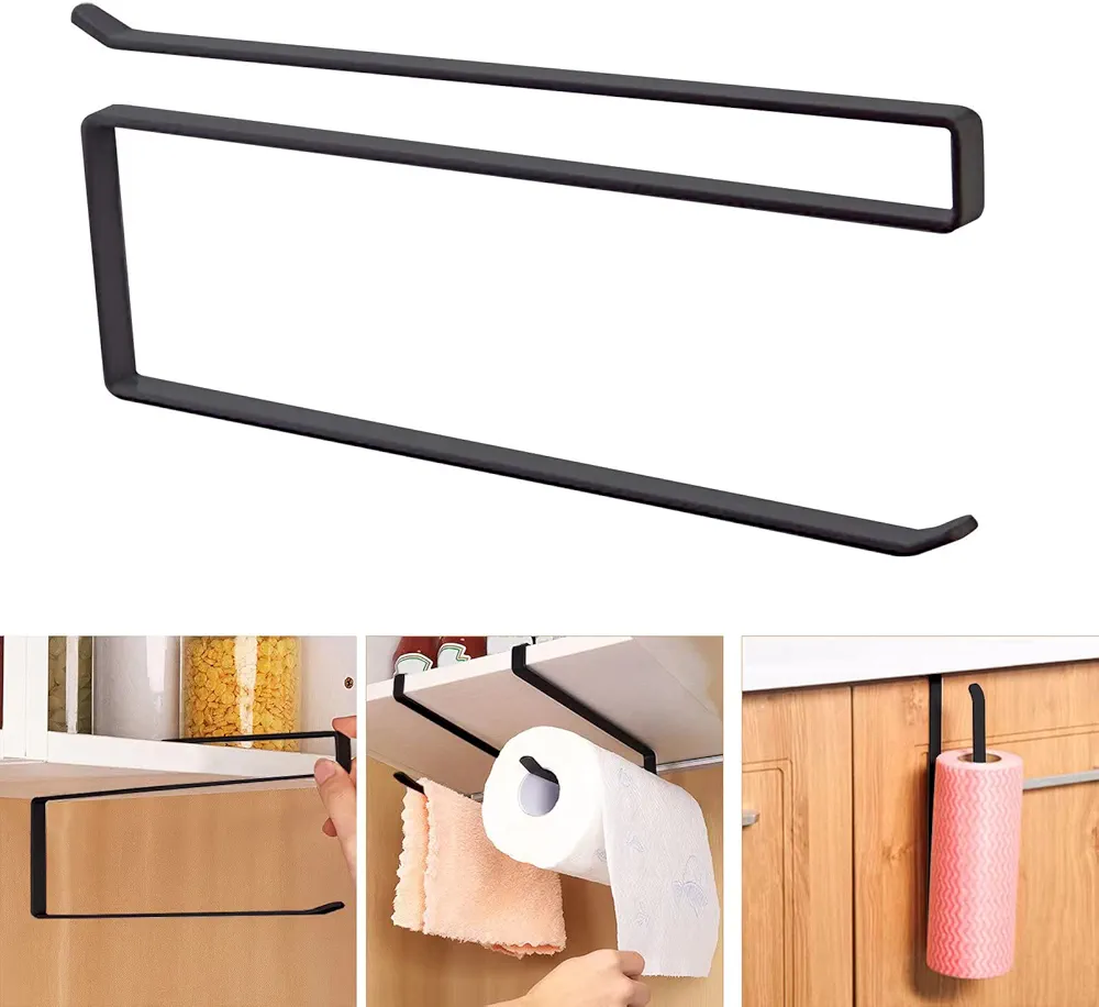 Bontiady Portarrollos de cocina sin taladrar, soporte de papel negro estable, soporte para rollos de cocina, soporte para rollos de papel, ahorro de espacio, para cocina, baño, organización. (negro)