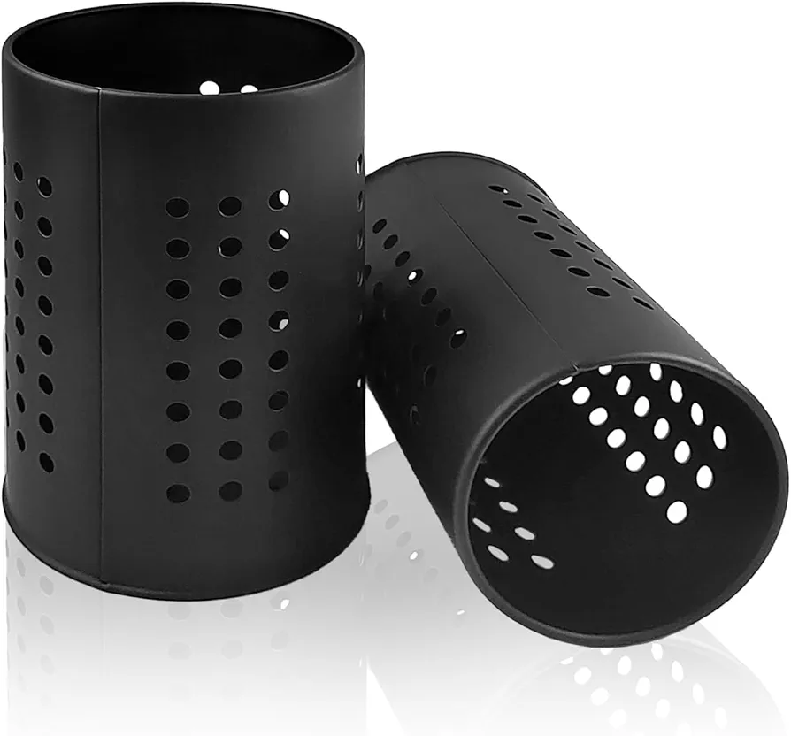 ZPSNDP 2 Piezas Escurre Cubiertos de Cocina, Acero Inoxidable Bote Utensilios Cocina, Negro Porta Utensilios de Cocina, Ollas de Utensilios de Cocina para Organizar Cajones y Encimeras (1)