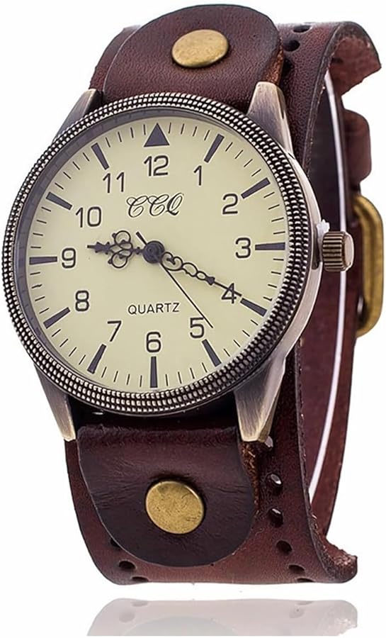 FENKOO Reloj de pulsera analógico de cuarzo con correa de cuero vintage unisex