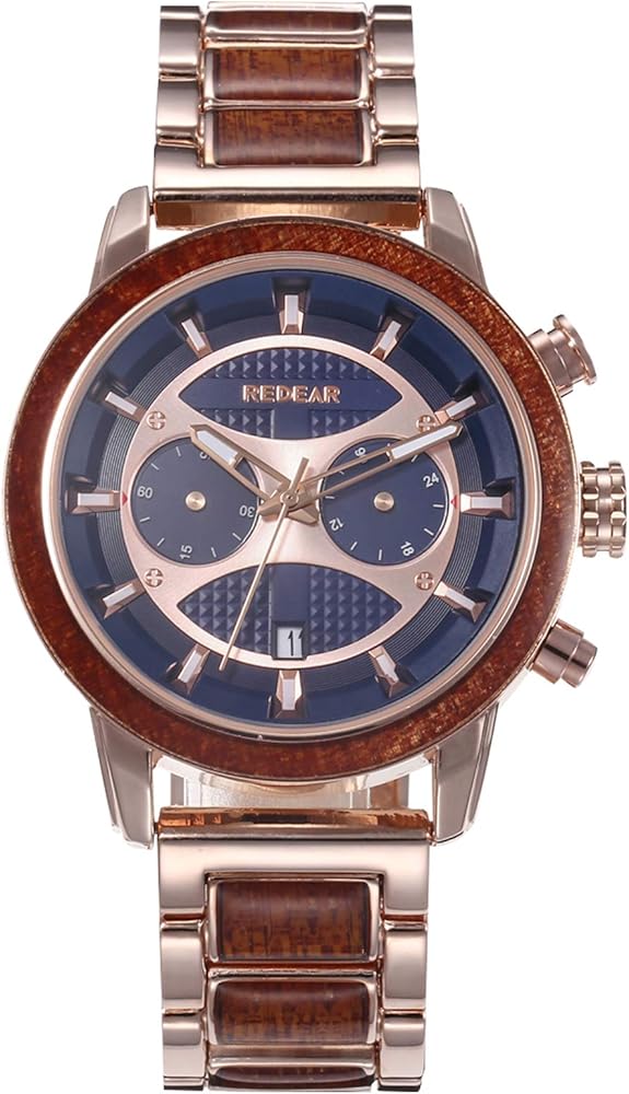 RORIOS Reloj Madera Hombre Analógico Cuarzo Reloj Cronógrafo Reloj Multifunción Reloj de Madera para Hombre Natural Impermeable Relojes