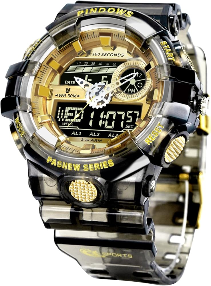 PINDOWS Reloj para Hombre, Reloj Militar para Hombre, Reloj electrónico para Deportes al Aire Libre, Fecha, Alarma LED multifunción, cronómetro, Resistencia al Agua de 50 m