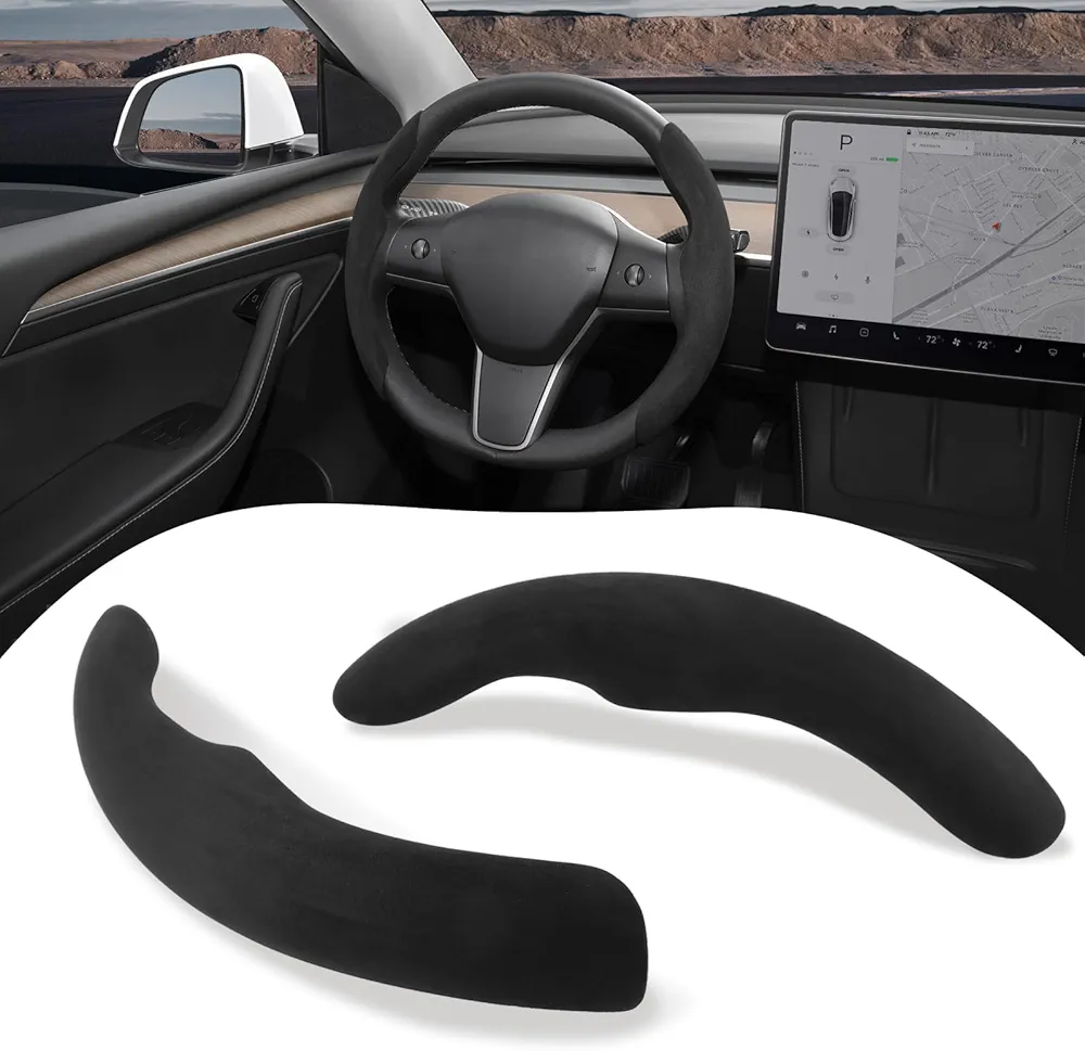 BASENOR Tesla Modelo 3 Modelo Y Volante Cubierta Volante Protector No Slip Interior 2019-2024 Tesla Accesorios Flocking Negro 2PCS