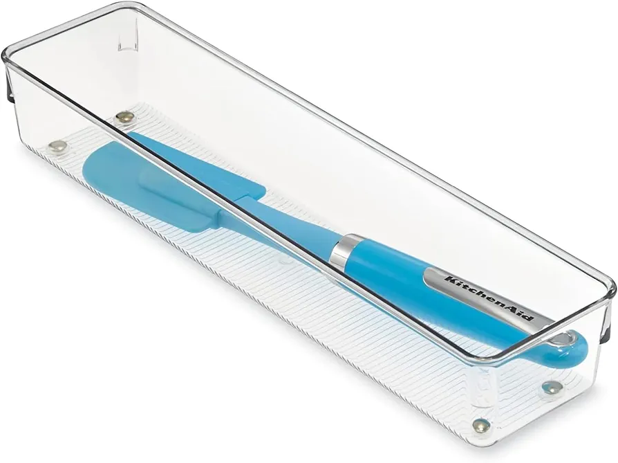 iDesign Linus Organizador de cajones, cubertero para cajones de cocina pequeño en plástico para guardar cubiertos y otros utensilios, transparente