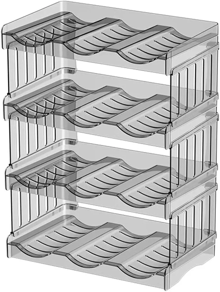 Botellero Apilable de Vino Agua Zumos 4 Set Transparente Soporte Botellero Accesorio Porta Organizador Botellas Encimera de Plástico para Nevera Armario Despensa Oficina Almacenar Salones Cocina