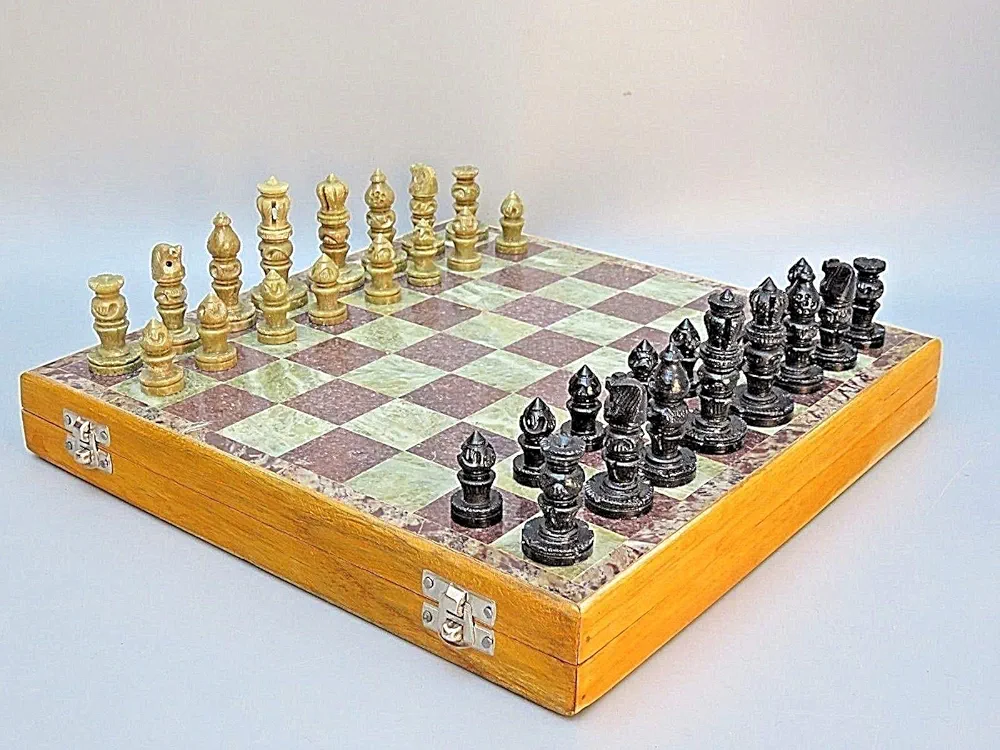 Stylla London® - Juego de Mesa y ajedrez de Piedra de mármol para niños de 7 años en adelante I para niños y Adultos I Tabla de ajedrez I Juegos de Tabla de Estrategia I