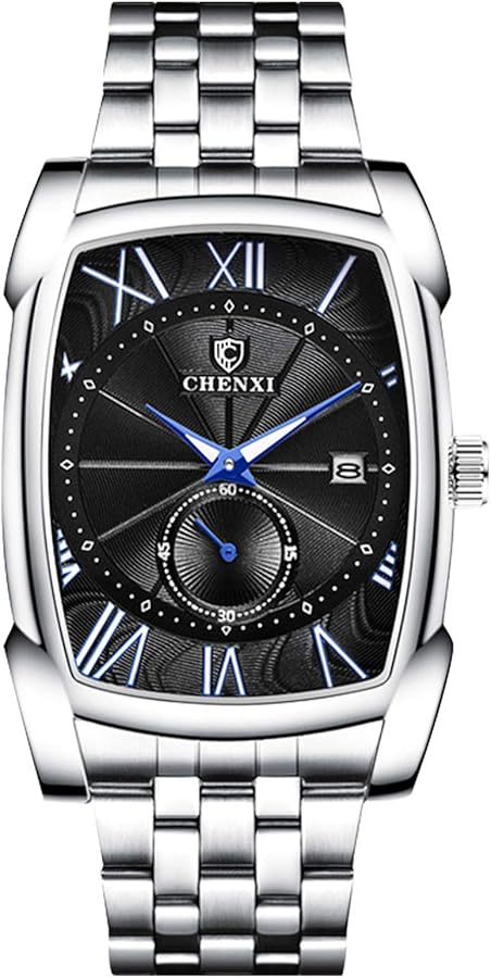 RORIOS Hombre Relojes Analógico Cuarzo Reloj en Acero Inoxidable Impermeable Negocios Reloj de Pulsera Calendario Negocios Relojes