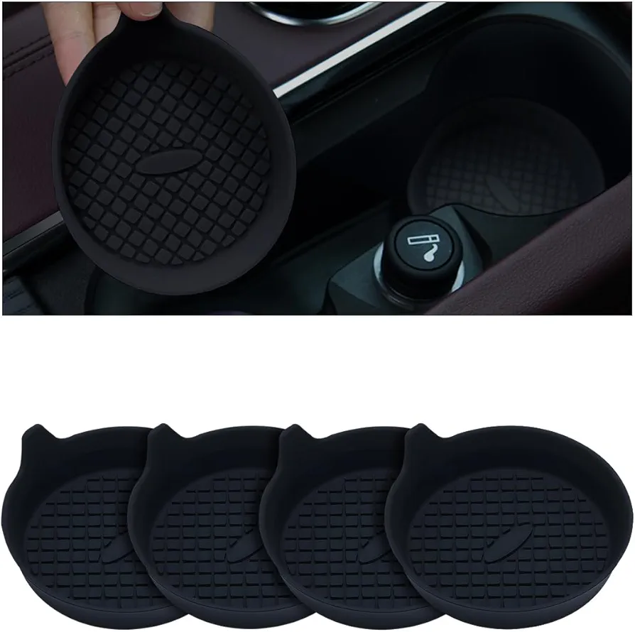CGEAMDY 4 Piezas Posavasos De Coche Universal Antideslizante, Coche Silicona Titular De La Taza Posavasos, Portavasos Alta Resistencia a La Temperatura Coche, Accesorios Interiores Coches(Negro)
