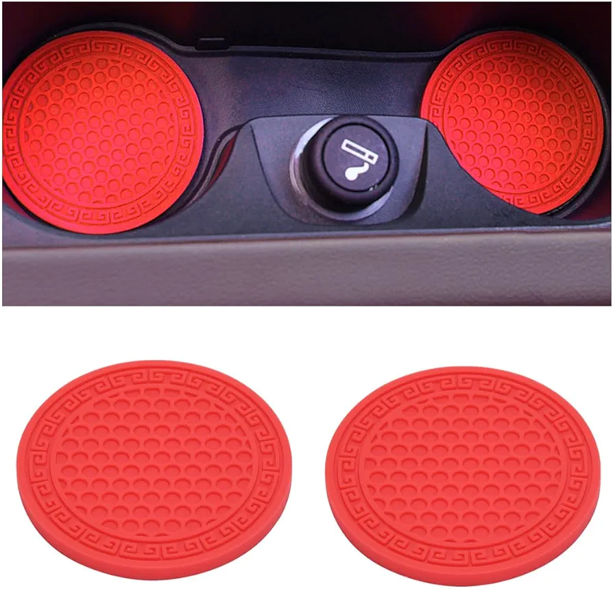JNNJ 2 Piezas Posavasos Coche Antideslizante De Silicona, Antideslizante Portavasos para Automóvil Accesorios para El Interior del Vehículo, Coche PVC Titular La Taza Silicona Posavasos(Rojo)