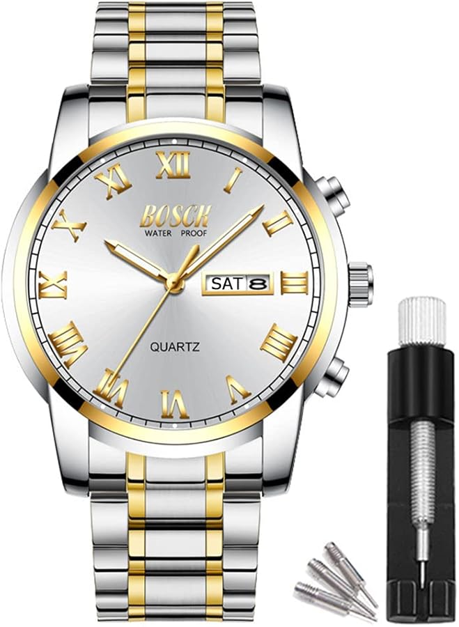BOSCK Reloj Hombre Analógico Acero，Relojes para Hombre Acero Inoxidable Cuarzo Moda 30M Impermeable,Relojes Analógicos Hombre Fecha Relojes Pulsera Mens Watch