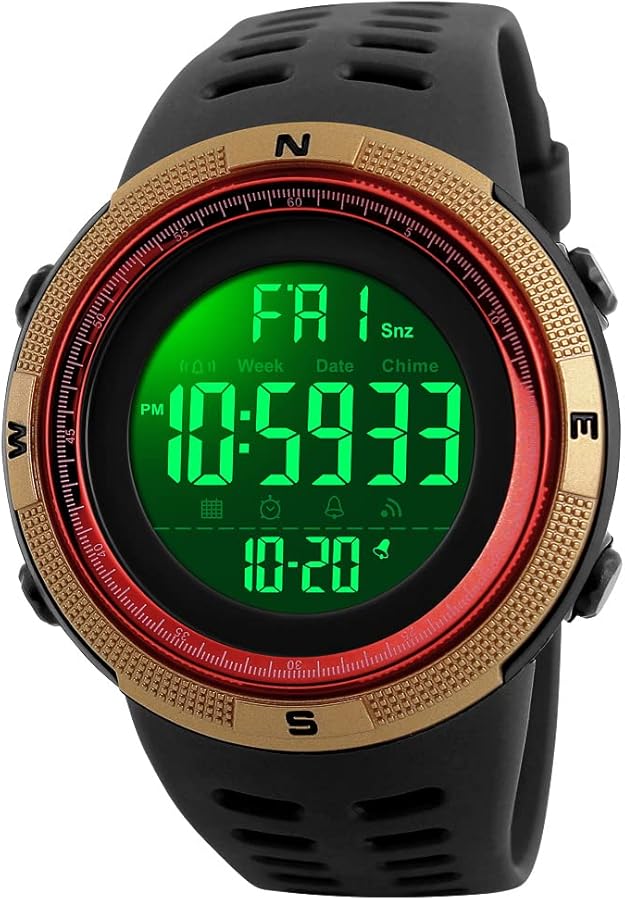 TONSHEN Digitales Relojes de Hombre Deportivos Militares Táctica 50M Resistente Agua Outdoor LED Display Multifuncional Electrónica Plástico Bisel Y Correa Goma Relojes de Pulsera