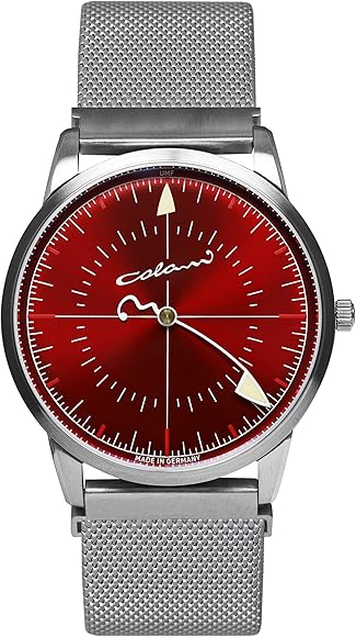 UMF RUHLA Reloj de pulsera de cuarzo monotimer – Caja de acero inoxidable y correa milanesa con esfera en rojo y cristal de zafiro – Edición limitada estilo Colani – Fabricado en Alemania, Pulsera