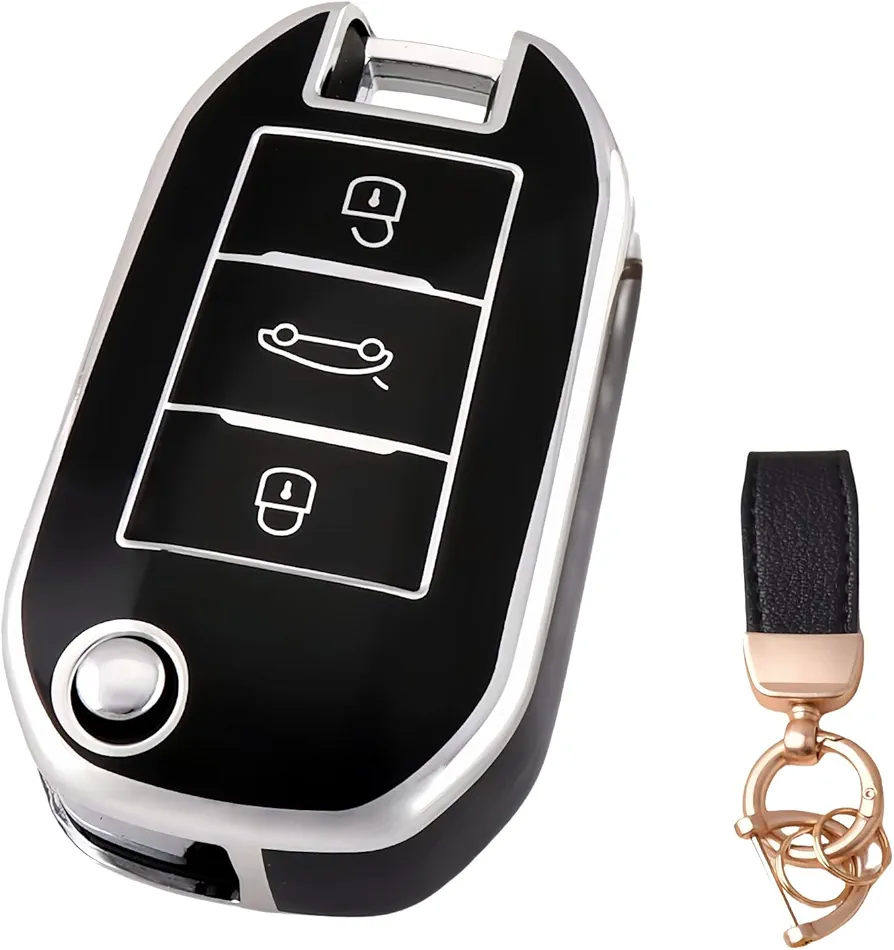 NEUHOO Accesorios de coche para Citroen C4 Cactus 2014-2020 Funda para llave y llavero, carcasa de llave de silicona funda para tarjeta de llave (negro-1)