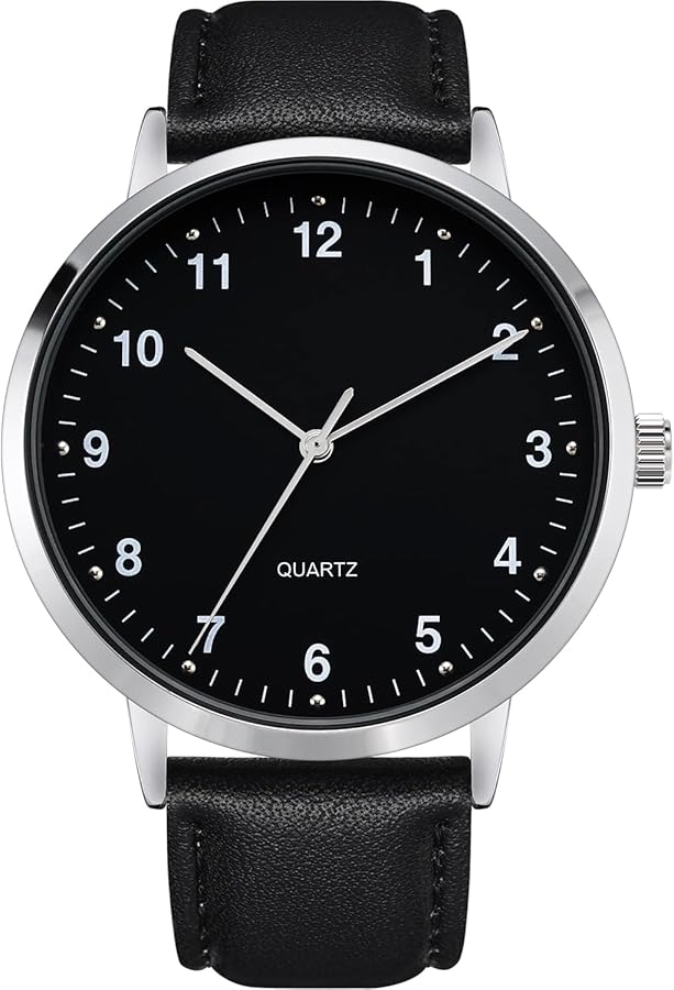 NUOVO Reloj de pulsera para hombre con correa de cuero, moderno, clásico, de cuarzo, fácil de leer, simple, para hombres de negocios y uso casual, Negro-a, 100%