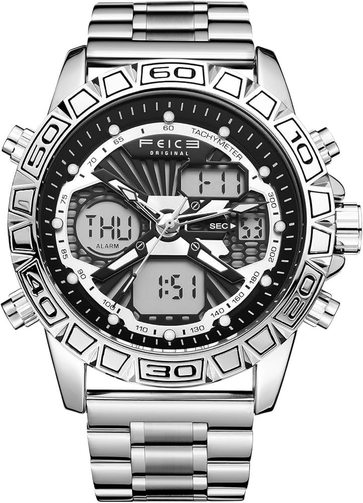 FEICE Reloj de Pulsera de Cuarzo para Hombre Reloj Analógico Digital Multifunción 46 mm FK817