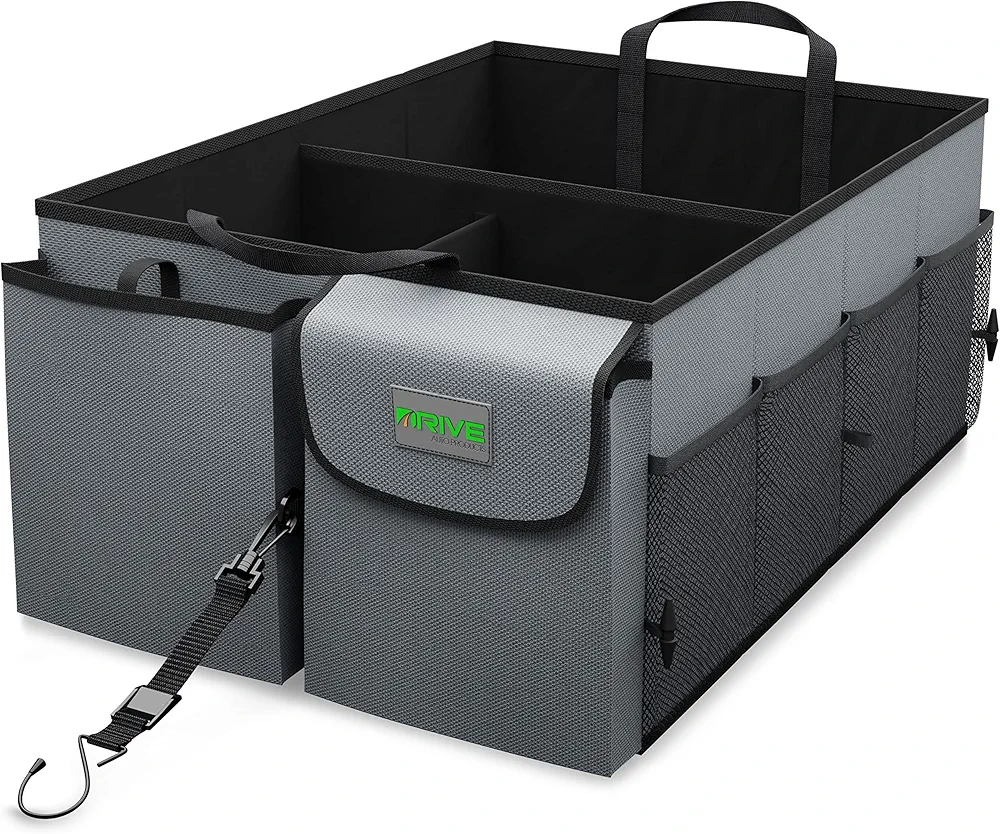 Drive Auto Products Organizador de Coche - Almacenaje con Correas de Sujeción Ideal para la Organización de Automóviles y Mantener el Maletero Ordenado, Bolsa de Viaje Segura Antideslizante Plegable