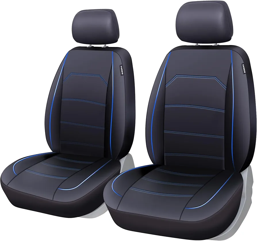 TOYOUN Fundas Asientos Coche Universal Delantero Funda de Asiento para Coche Juego de Protector Asiento Coche Poli-Piel Impermeables de 2 plazas Fundas para Asiento Accesorios Automóvil,Azul y Negro