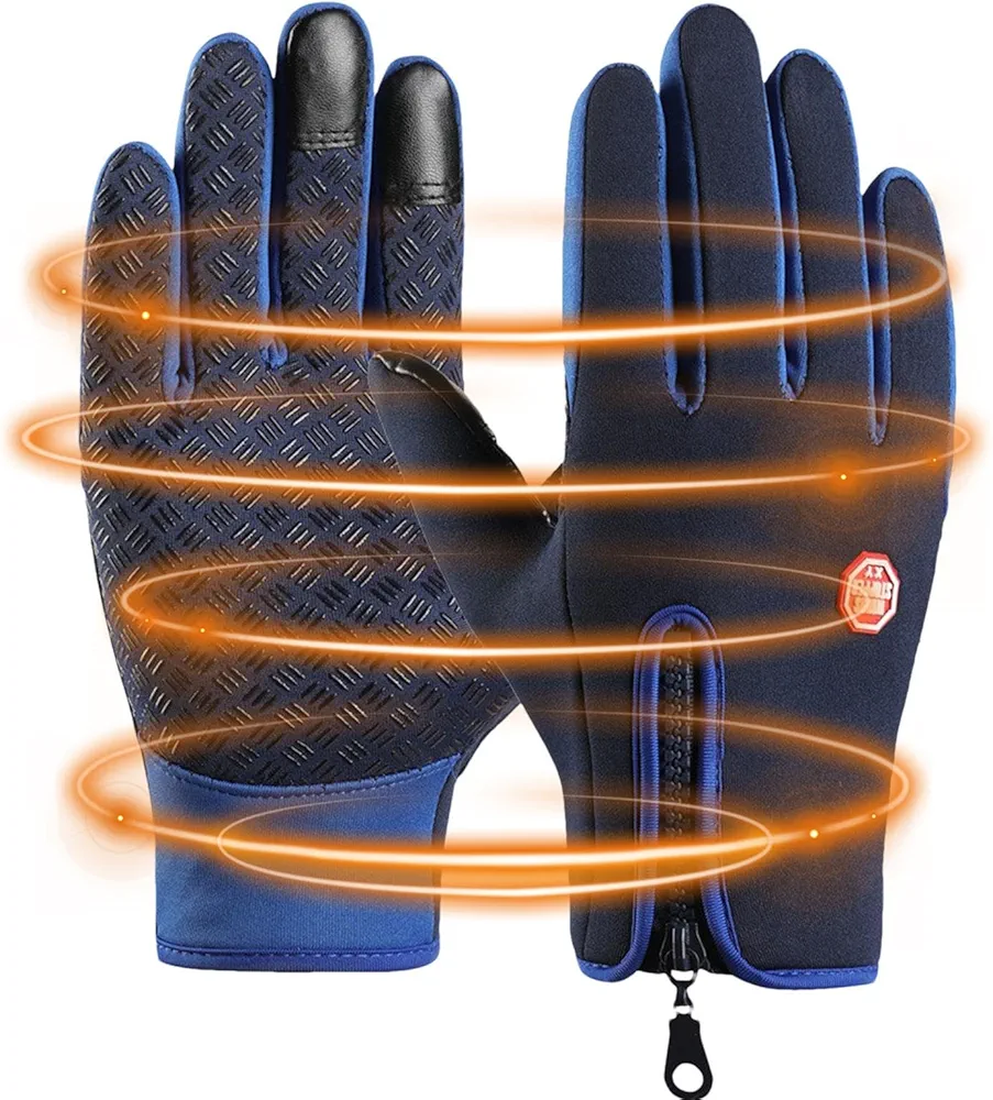 Guantes de invierno impermeables,Guantes de nieve para hombre,Guantes resistentes al viento para pantalla táctil | Guantes forrados suaves con diseño de cremallera, equipo para clima frío para acampar