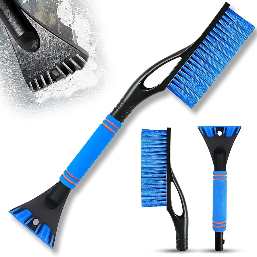 Tuofang Rascador Hielo Coche con Escoba, 2 En 1 Rascador de Hielo para Coche, Cepillo de Nieve Extraíble con Mango de Espuma Ergonómico, para Coche, SUV, Camión, Parabrisas (Azul)