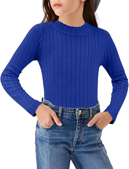 Arshiner Niñas Camiseta de Manga Larga Térmica Niño Medio Cuello Alto Camiseta Elegante Suéter Cuello Redondo Casual Otoño Invierno Manga Larga para Niñas 5-13 años