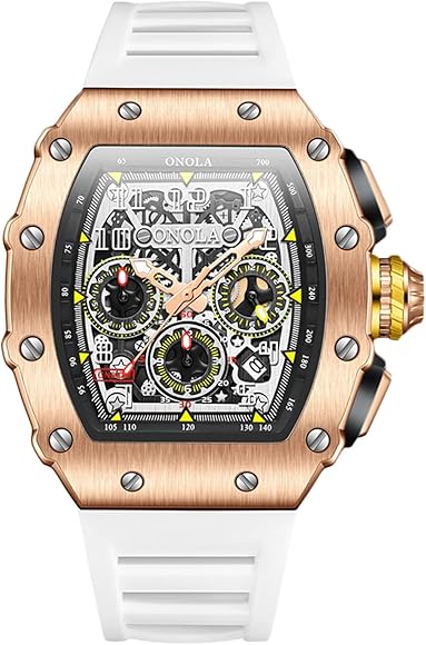RORIOS Multifuncional Relojes para Hombre Reloj Deportivo 50M Impermeable Reloj de Pulsera Moda Analógico Cuarzo Reloj Tonneau Punk Correa de Silicona