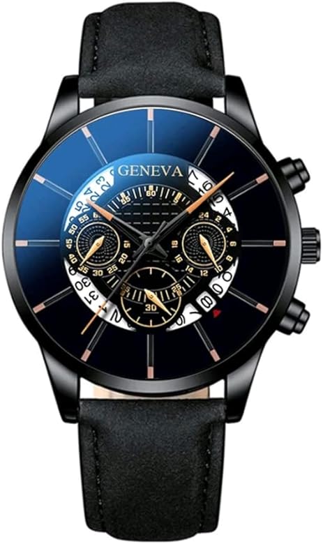Genérico Reloj Caballero De Cuarzo Analógico Gen con Fecha y Tres Esferas Decorativas con Correa de Piel Ajustable. Reloj Hombre de Diseño Moderno y Elegante.