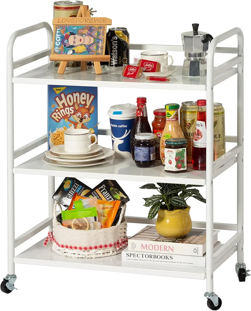 HDANI Carrito Cocina,Carro Auxiliar de Metálicos de 3 Niveles Cocina o Multiuso con Ruedas,para el hogar,60×30×75cm,Blanco