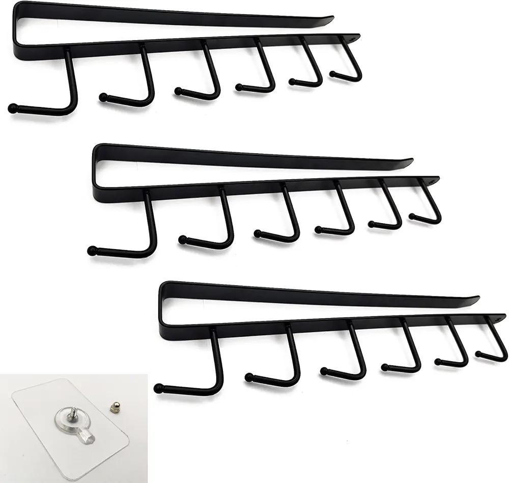 HAOCHEN 3 Piezas Tazas Soportes, Vasos de Vino de Almacenamiento, Ganchos Colgador Utensilios de Cocina, Organizador de Cafe, Lazos, Cinturones Gancho Soporte de Rack - Negro