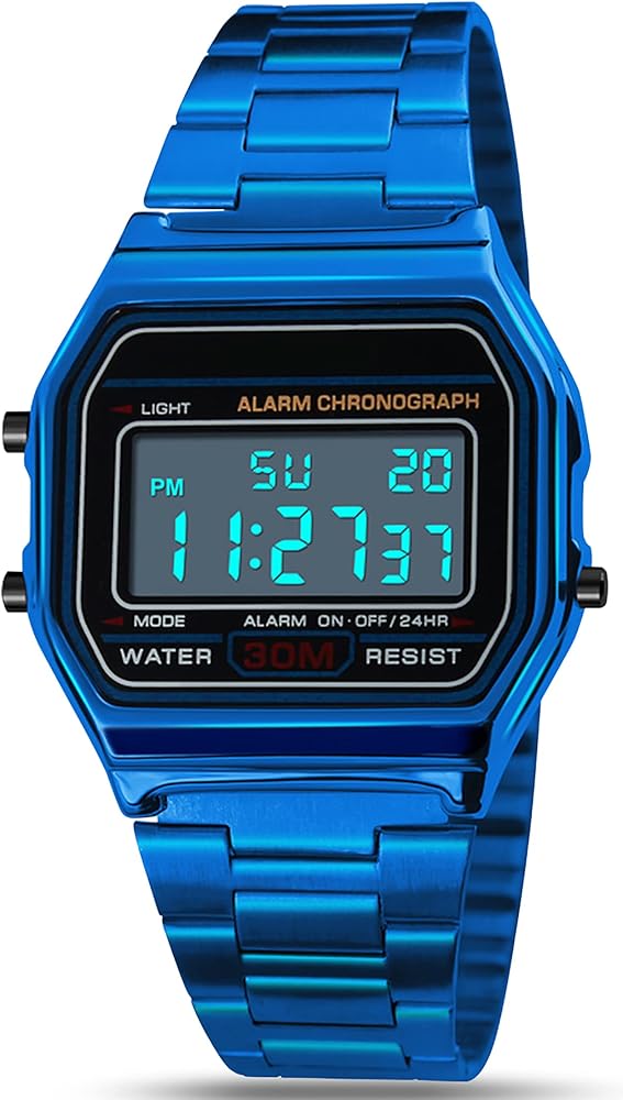 kieyeeno Reloj de pulsera digital de cuarzo, 30 m, impermeable, digital, esfera LCD, reloj para hombre, con correa de resina, multifunción, retroiluminación, LED, calendario de alarma