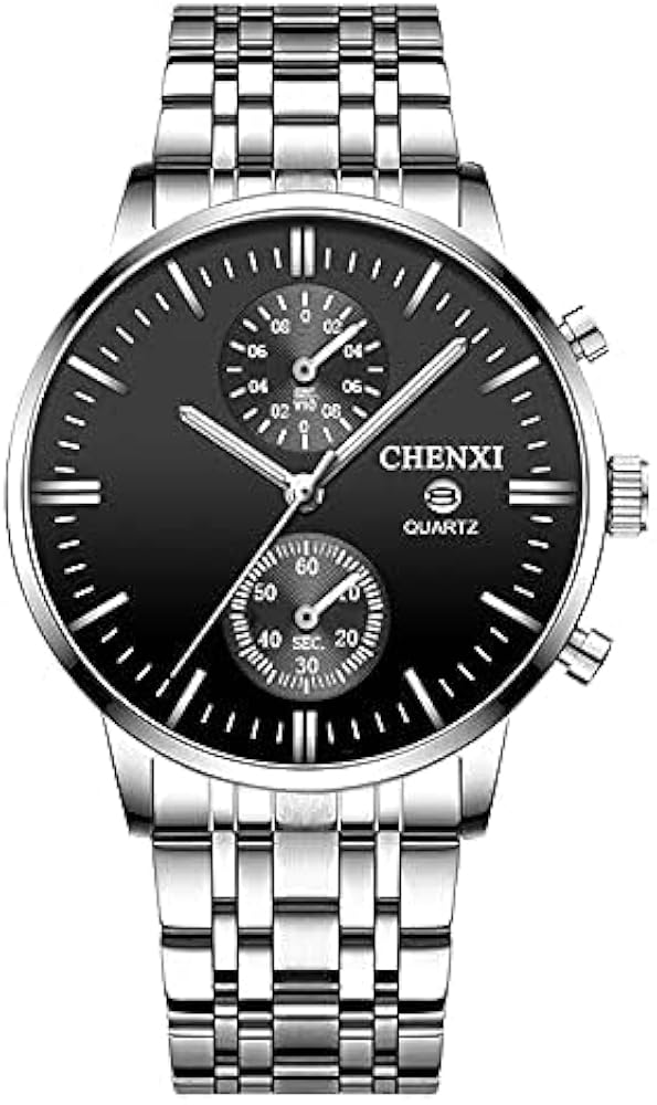 Reloj de hombre, reloj de pulsera para hombre Daffari plateado negro, correa de acero inoxidable, resistencia al agua 30 m, manecillas luminosas, fecha automática, cronógrafo con movimiento de cuarzo,