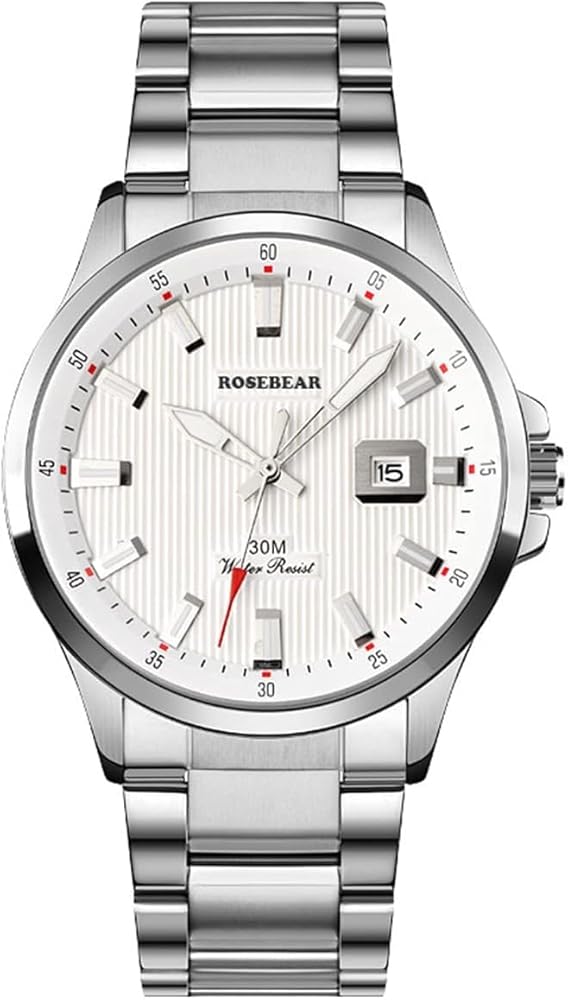 ROSEBEAR Reloj de Cuarzo para Hombre, Pantalla de Tres Agujas, Resistente al Agua hasta 30 m, con Agujas Luminosas