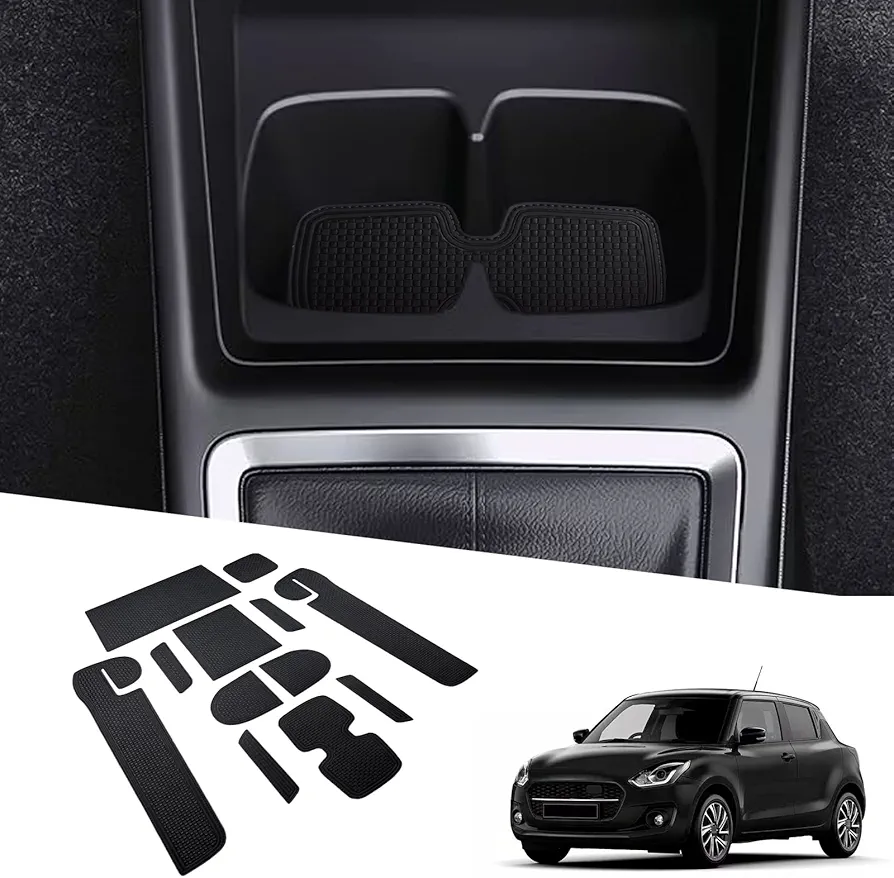 BIXUAN Swift6 2024 Compatible con Suzuki Swift 6 Gen(ZC33S/13S/53S/C83S) 2017-2023 2024 alfombrillas antideslizantes para consola central apoyabrazos alfombrillas de goma portavasos, costura de puerta