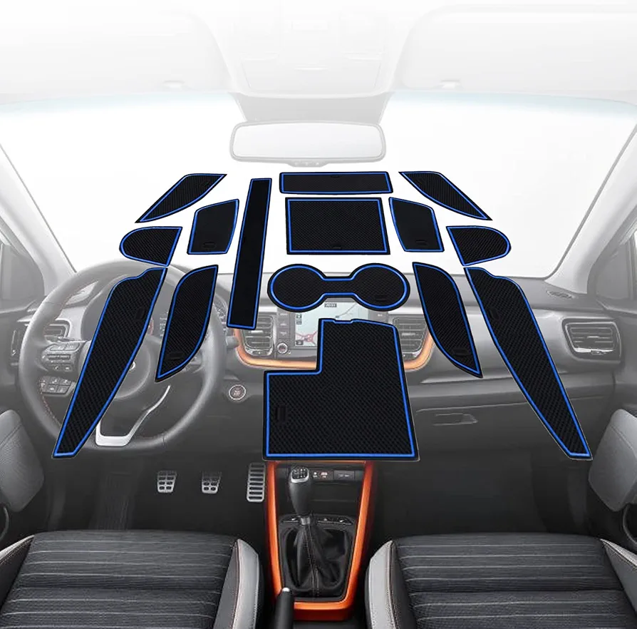 BIXUAN Alfombrilla de Goma Compatible con Kia Stonic 2018-2022 Antideslizantes para portavasos, tablón de Mando y Compartimentos de Almacenamiento de automóviles, Accesorios de Consola Central